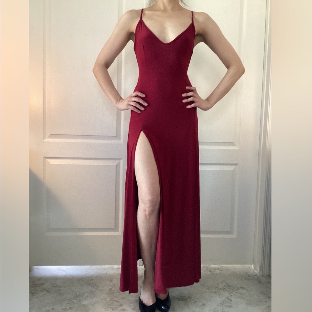 Nasty Gal Long Red Gown with Slits